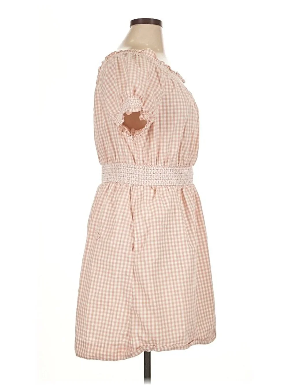 J.Crew Smocked Puff Sleeve Cotton Poplin Gingham Dress Pink XL